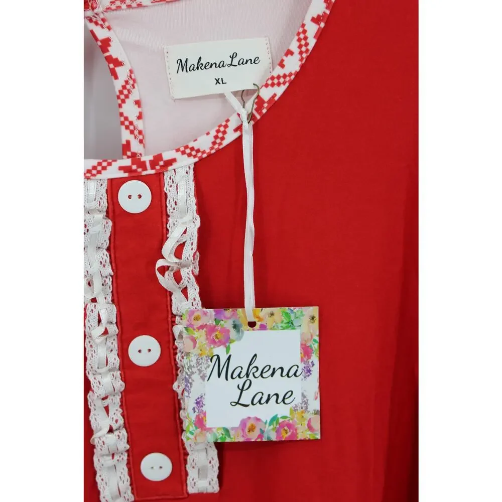 Makena Lane Holiday Lounge Dress Size XL Red New